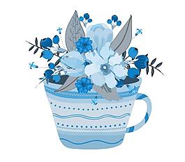 水彩蓝色花朵图案矢量素材下载