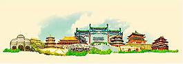 水彩北京城市插畫矢量素材下載