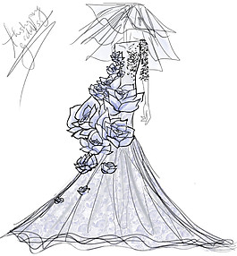 花朵長(zhǎng)裙禮服設(shè)計(jì)圖