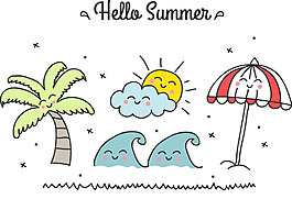 可愛手繪夏季插畫素材