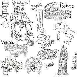 意大利風格元素 意大利漫畫簡筆圖