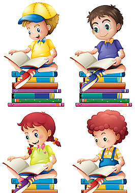 男孩女孩閱讀書籍插圖