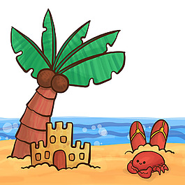 手绘夏天元素海滩背景