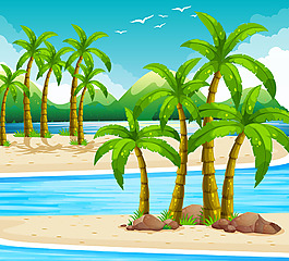 海灘景色棕櫚樹插圖