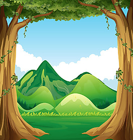 大樹與山自然場景背景圖