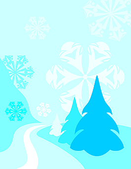 冬季雪花樹木矢量背景