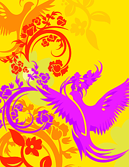 矢量鳥類花紋素材背景