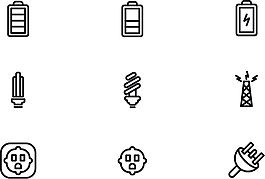 電池多個細線扁平化圖標