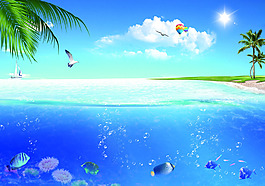夏季海底海灘背景