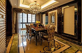 豪華客廳餐廳餐桌設計圖