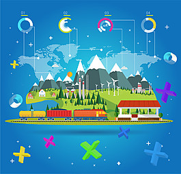 卡通火車站背景矢量素材下載