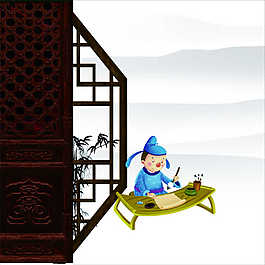 卡通人物勤讀苦學(xué)