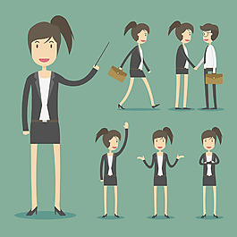 女商人角色各種動作插圖