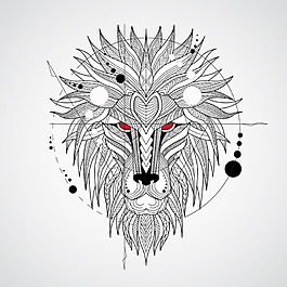 手繪幾何裝飾圖案獅子頭插畫