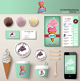 冰淇淋卡片與手機(jī)應(yīng)用矢量素材