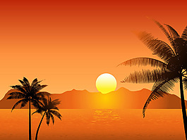 紅色夏季海灘元素棕櫚樹背景