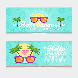 夏日太陽鏡棕櫚樹橫幅背景