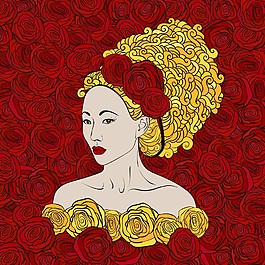 卡通美女鮮花背景圖片