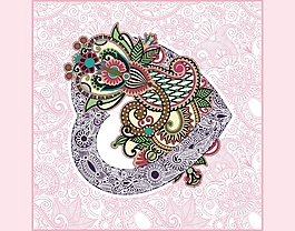 粉色花紋背景愛心圖