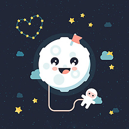 可愛的月亮與宇航員插圖背景