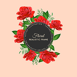 可愛的寫實(shí)風(fēng)格紅玫瑰裝飾花邊