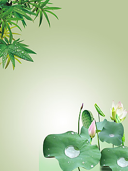 竹葉荷花綠色清新背景圖