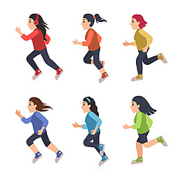 彩色六个跑步的女人插图