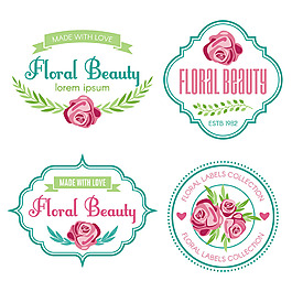 四個可愛的粉紅色的花朵標簽圖標