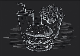 黑板手繪快餐食物插畫