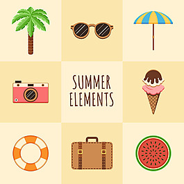手绘不同的夏天元素插图