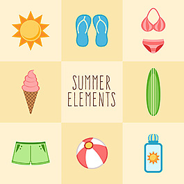 手绘不同的夏天元素插图