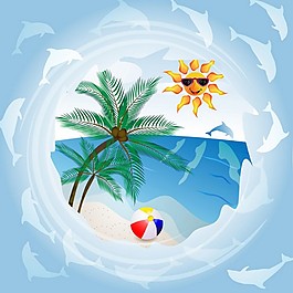藍色海豚背景素材