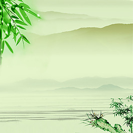 中國風竹子山水淡墨素材