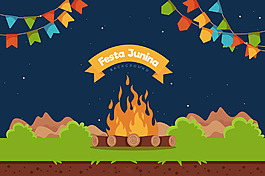 篝火彩旗派對背景
