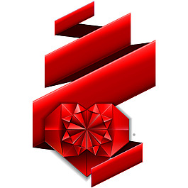 紅色絲帶心形鉆石元素