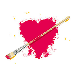 紅色心形毛筆元素