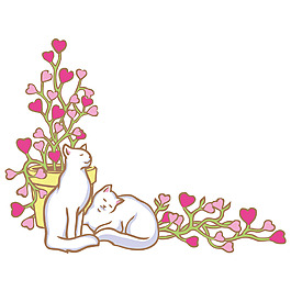 卡通小猫粉色花朵元素