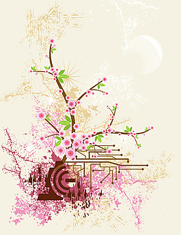 矢量桃花樹背景