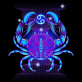 霓虹燈效果巨蟹座圖案矢量素材