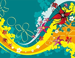 彩色花朵與抽象背景矢量素材下載