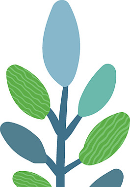 藍(lán)色綠色卡通花朵樹葉矢量素材
