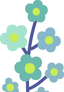 藍(lán)色卡通花朵樹(shù)葉矢量素材