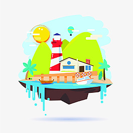 懸空島嶼卡通矢量風景素材