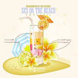 檸檬花朵手繪夏日飲料矢量素材(