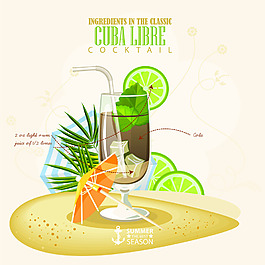 青色檸檬手繪夏日飲料矢量素材