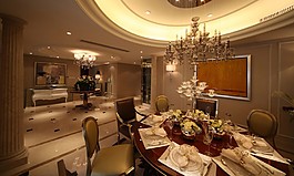 豪華餐廳吊燈餐桌設計圖