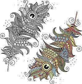 手繪彩色的羽毛