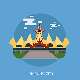 扁平風(fēng)格城市建筑藍(lán)色背景