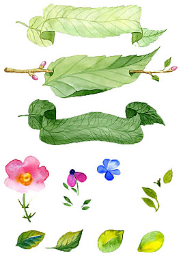 手繪綠葉花朵