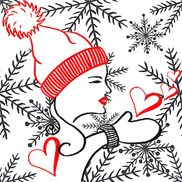 卡通美女雪花背景圖片